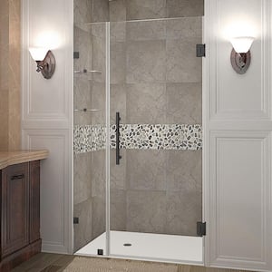 Nautis GS 42.25 - 43.25 in. x 72 in. Frameless Hinged Shower Door with Glass Shelves in Matte Black