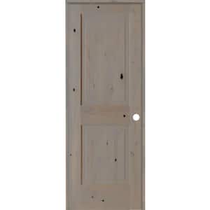 28 in. x 80 in. Rustic Knotty Alder Wood 2 Panel Square Top Left-Hand/Inswing Grey Stain Single Prehung Interior Door
