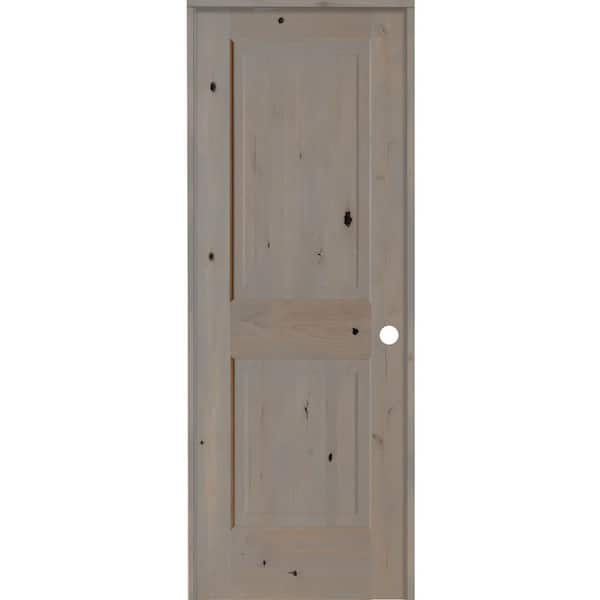 Krosswood Doors 28 in. x 80 in. Rustic Knotty Alder 2 Panel Left-Handed Grey Stain Wood Single Prehung Interior Door with Square Top