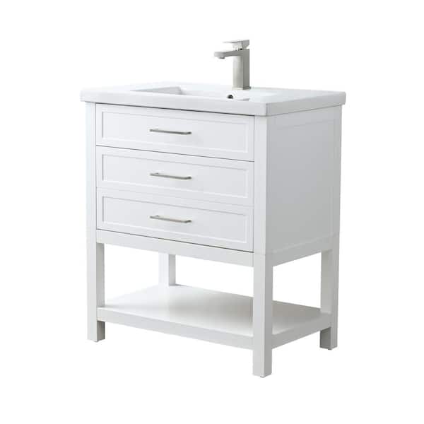 Arlo 30 in. W x 18 in. D x 34 in. H Bath Vanity in White with White Ceramic Top