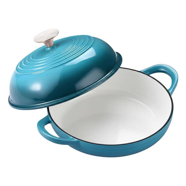 2-Piece 5Qt White Enamel Cast Iron Dutch Oven Pot with Skillet Lid Oven Safe Multi Stove Cookware Set