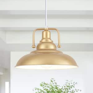 60-Watt 1-Light Gold Shaded Pendant Light with Dome Shade, No Bulbs Included