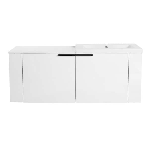 Ziyudura 48 in. Single Sink Floating White Bath Vanity with White Resin Top, Ample Storage, Soft Closing Door