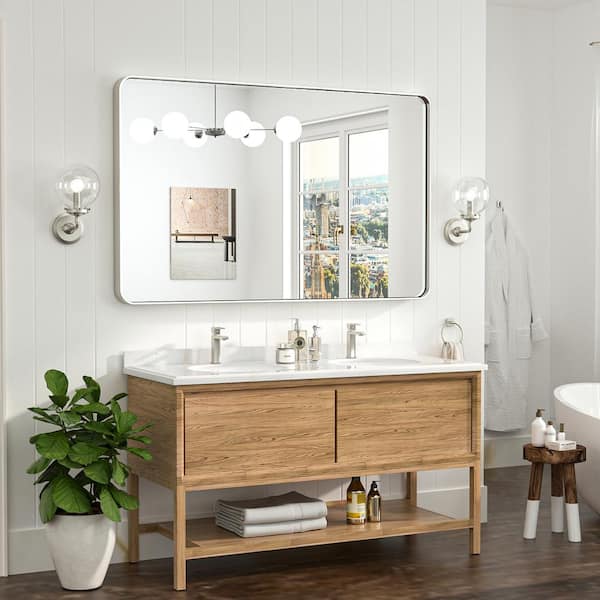 48 in. W x 30 in. H Modern Rectangular Brushed Nickel Aluminum Framed Wall Bathroom Vanity Mirror