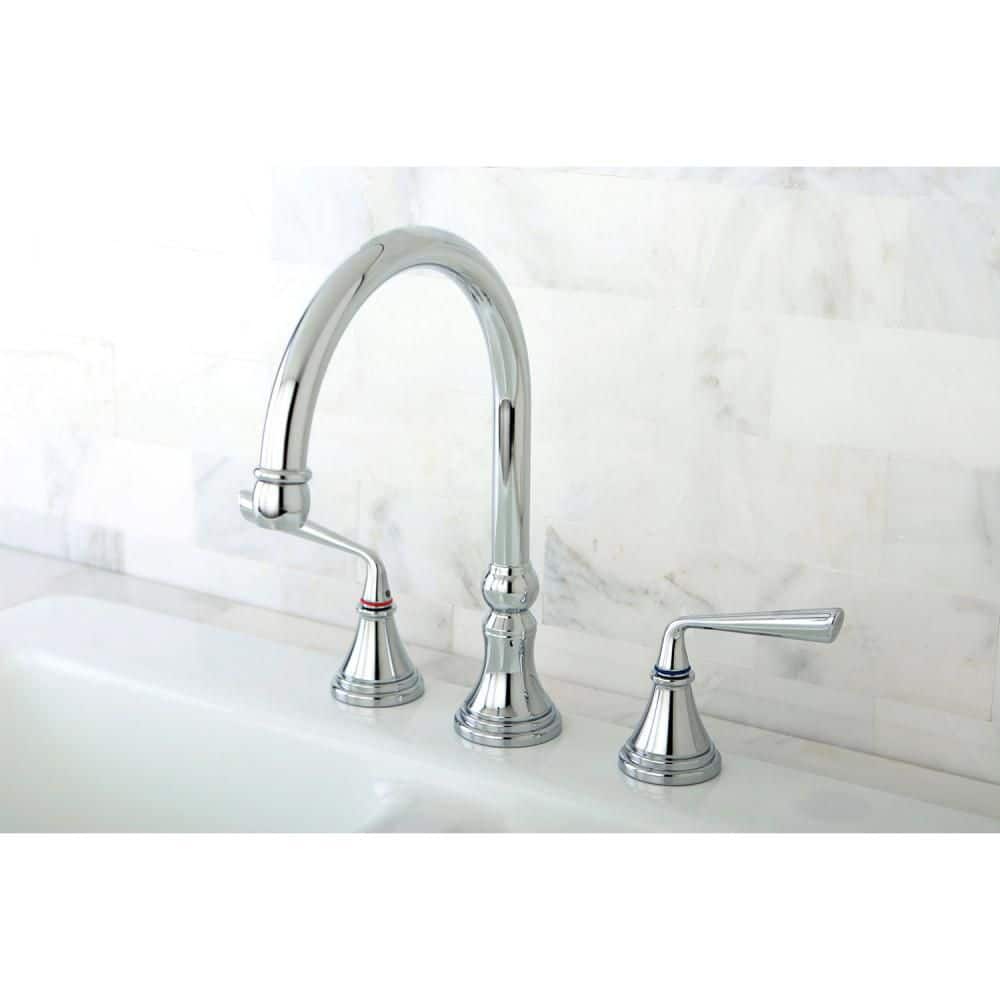 Polished Chrome Widespread Kitchen Faucet with Brass Construction