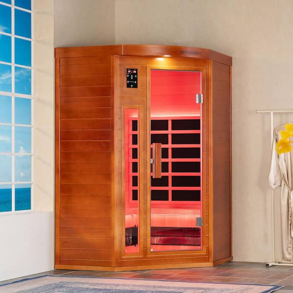 2-Person Indoor Canadian Hemlock FAR Infrared Sauna with 9-Carbon Fiber Heaters,Red Light Therapy,Chromotherapy Lighting