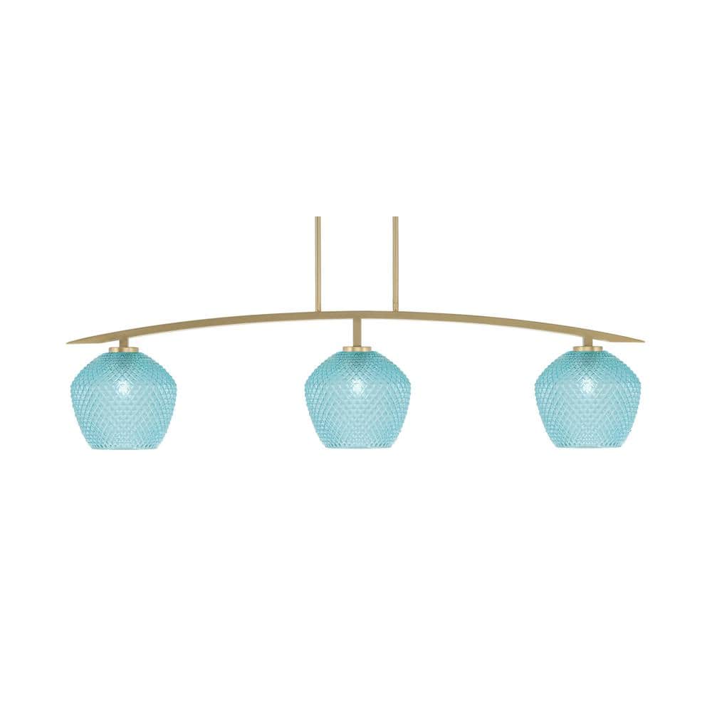 Siena 3-Light New Age Brass Billiard Light with 9 in. Turquoise Textured Gl