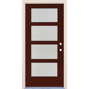 36 in. x 80 in. Left-Hand/Inswing 4 Lite Satin Etch Glass Chestnut Fiberglass Prehung Front Door w/4-9/16" Frame