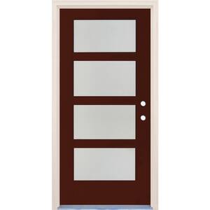 36 in. x 80 in. Left-Hand/Inswing 4 Lite Satin Etch Glass Chestnut Fiberglass Prehung Front Door w/6-9/16" Frame