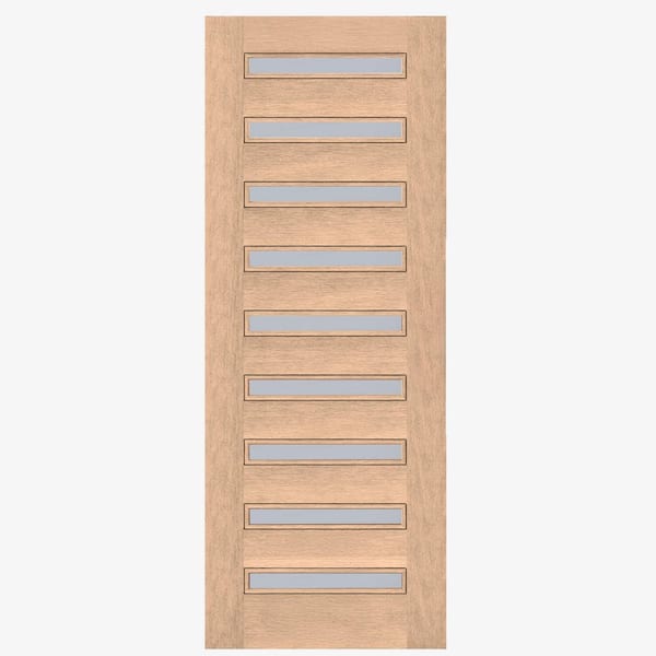 Moderno 30 in. x 96 in. Modern Universal 11-Lite Obscure Laminated Glass Mahogany Unfinished Wood Front Door Slab