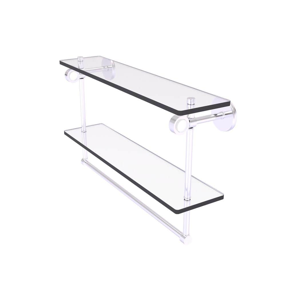 Clearview Collection 22 Inch Double Glass Vanity Shelf with Integrated Towel Bar in Satin Chrome price history on PriceWatchPro