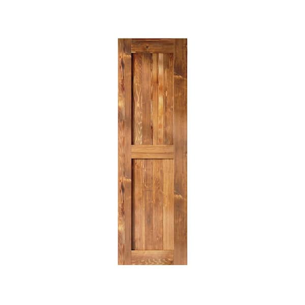HOMACER 30 in. x 84 in. H-Frame Early American Solid Natural Pine Wood Panel Interior Sliding Barn Door Slab with Frame