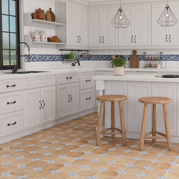 Degas Teja with Blue Deco 9 in. x 9 in. Porcelain Floor and Wall Tile (11.2 sq. ft. /Case)