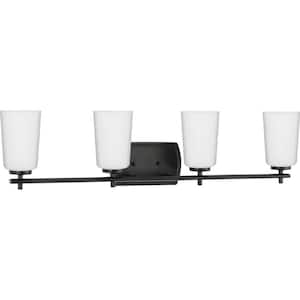 Adley Collection 32 in. 4-Light Matte Black Etched Opal Glass New Traditional Vanity Light