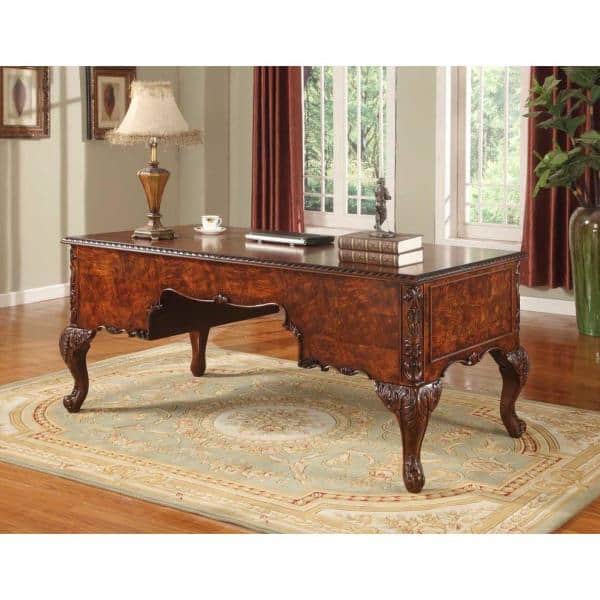 Royal Burlwood 72" Executive Desk with Carved Cherry Walnut Finish