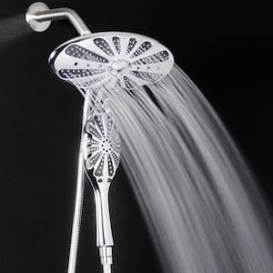4-Spray 11 in. Oval Dual Showerhead and Handheld Showerhead in Polished Silver and Black