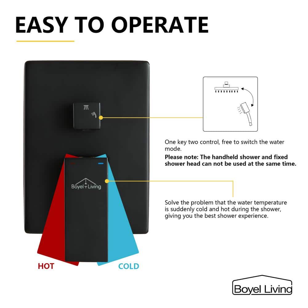 Matte Black Dual Square Rain Shower System with Handheld