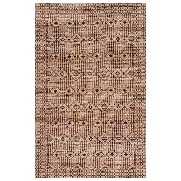 Natural Fiber 3 ft. x 5 ft. Natural/Black Geometric Oriental Area Rug