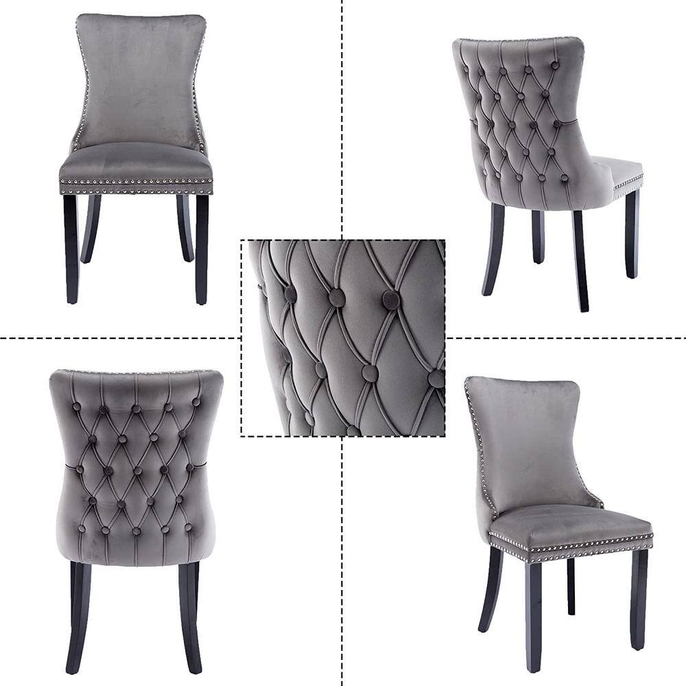 Buy Gray Velvet Upholstered Dining Chairs Side Chairs Set of 2 Accent