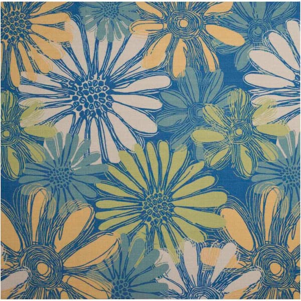Nourison Home & Garden Blue 8 ft. x 8 ft. Floral Botanical Contemporary Indoor/Outdoor Square Area Rug