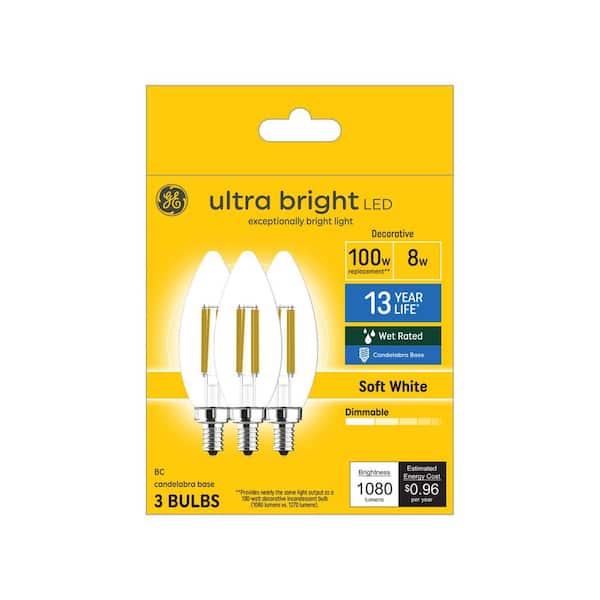 100.0-Watt Equivalent B12 LED Soft White Dimmable Bulb 3-Pack