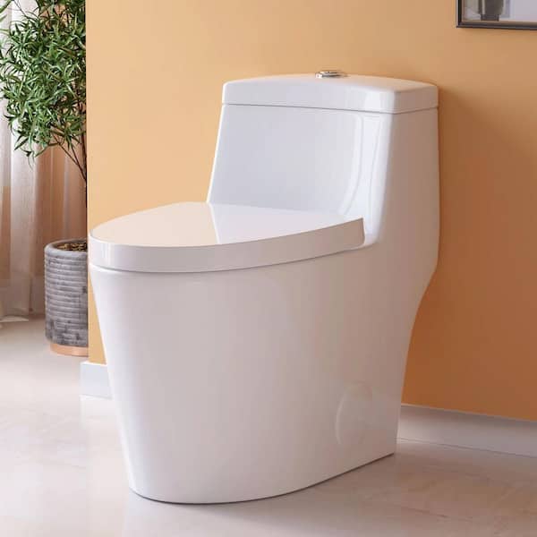HOROW 1-piece 0.8/1.28 GPF Dual Flush Elongated Toilet in White, Seat Included