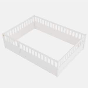 White Wood Frame Full Size Platform Bed with Super High Security Barrier, Door
