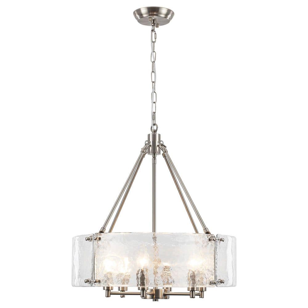 6 Light 19.69'' Dimmable Nickel Modern Drum Candle Chandelier With Glass Shade for Kitchen Island with no Bulbs Included price history on PriceWatchPro