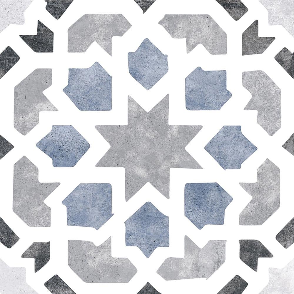 Charmed Blue and Gray Glazed Porcelain Square Tile