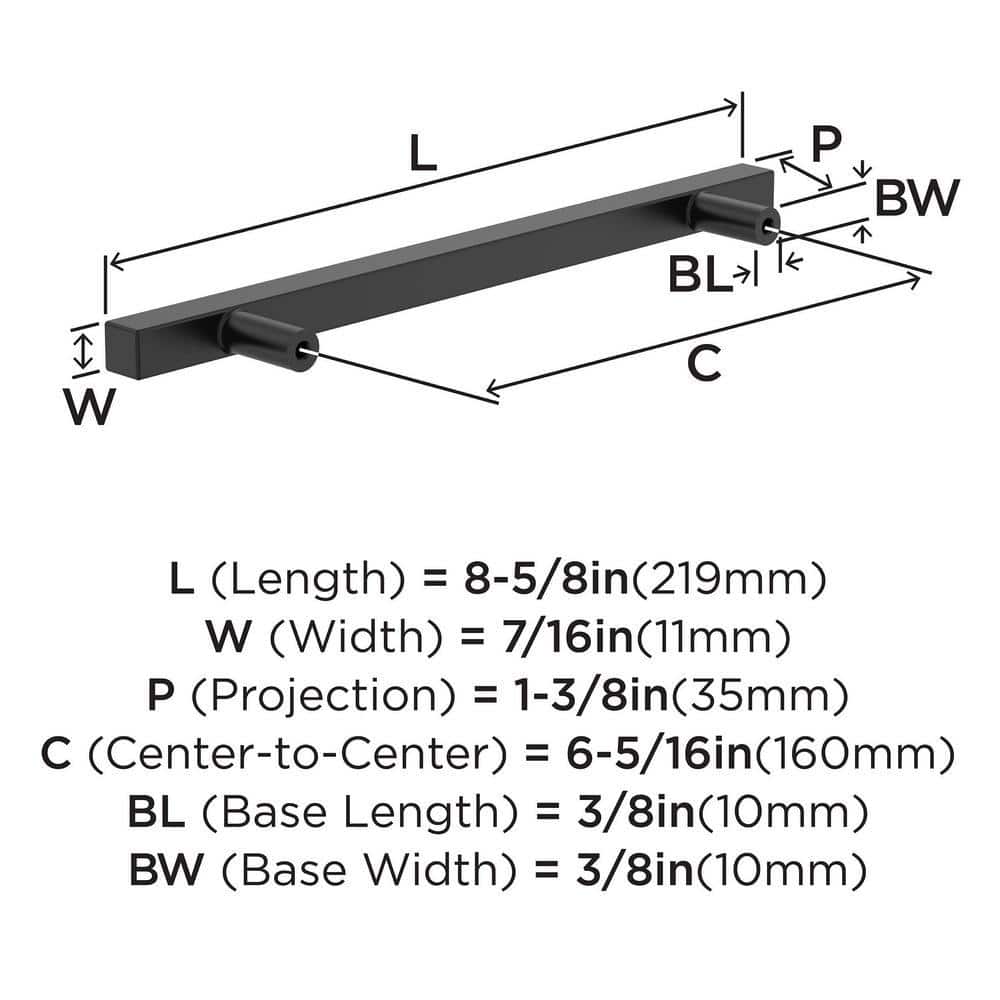 Matte Black 6-5/16" Modern Bar Pulls with Mounting Hardware