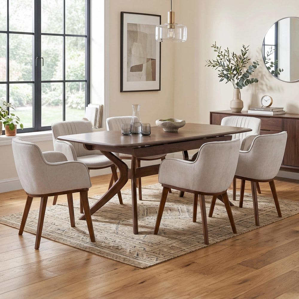 Furniture of America Shayna 7-Piece Rectangle Rich Walnut/Taupe Furniture of America Shayna 7-Piece Rectangle Rich Walnut/Taupe