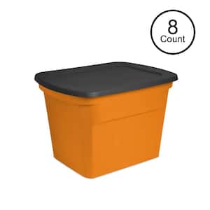 18 Gallon Orange Plastic Storage Container Bin Tote with Lid (8 Pack)