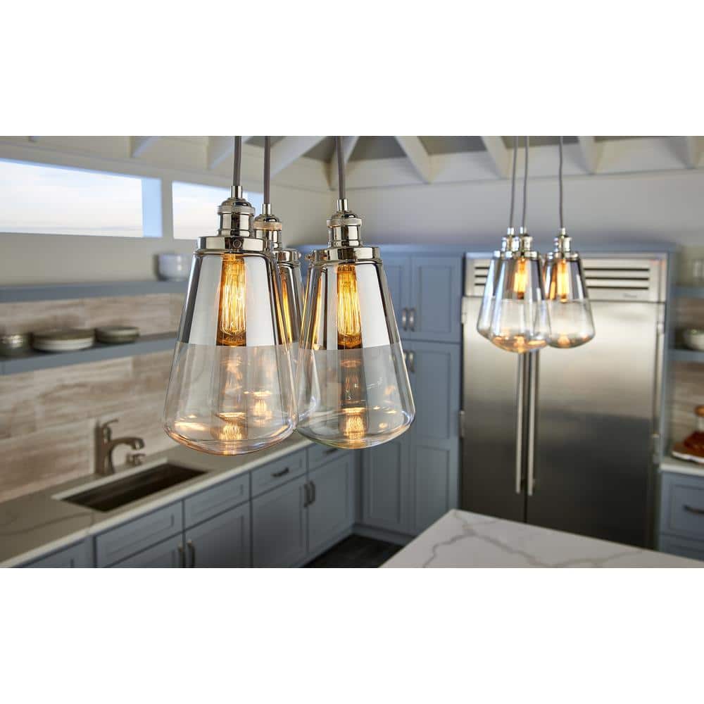 Polished Nickel Mini Pendant with Silver Glass Shade