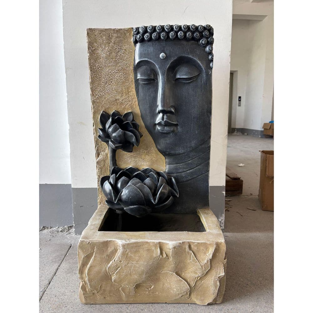 "30"" H Zen Buddha Face Water Fountain w/ Replaceable LED Light & Pump, Waterfall Gray and Brown Polyresin Fountain" price history on PriceWatchPro