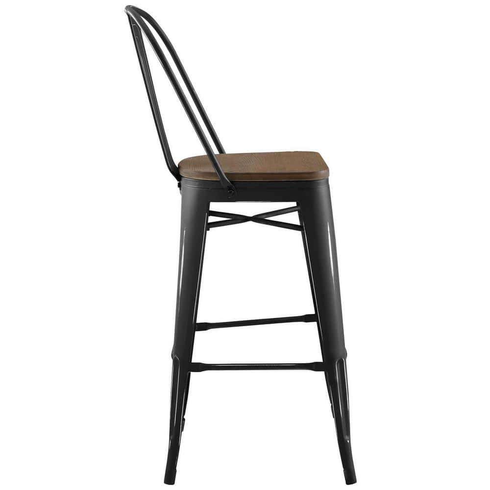 Industrial Modern 20.5" Black Steel and Bamboo Bar Stool