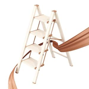 Reach 36.6 in. 4 Step 44 in. Capacity Chocolate White Elegant Look Ladder, Aluminum Folding Step Stool with Wider Pedal