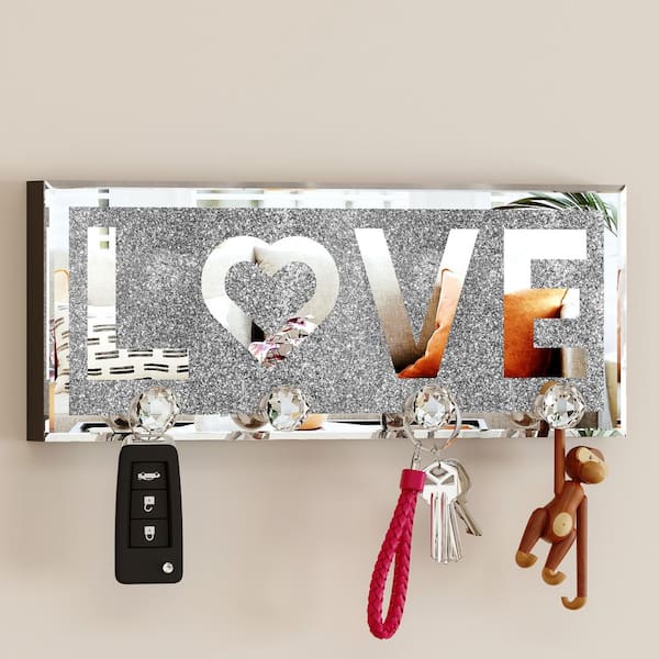 THKSHOUZ Handmade Silver Rectangle Glass 11.8 in. Decorative Wall Key Hook