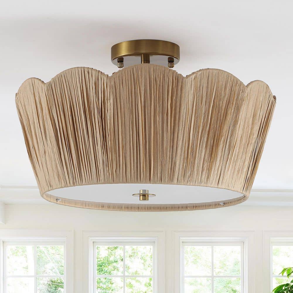 Bohemian 18.1 in. 3-Light Raffia Semi-Flush Mount Ceiling Light with Natural Woven Shade for Bedroom or Dining Room price history on PriceWatchPro