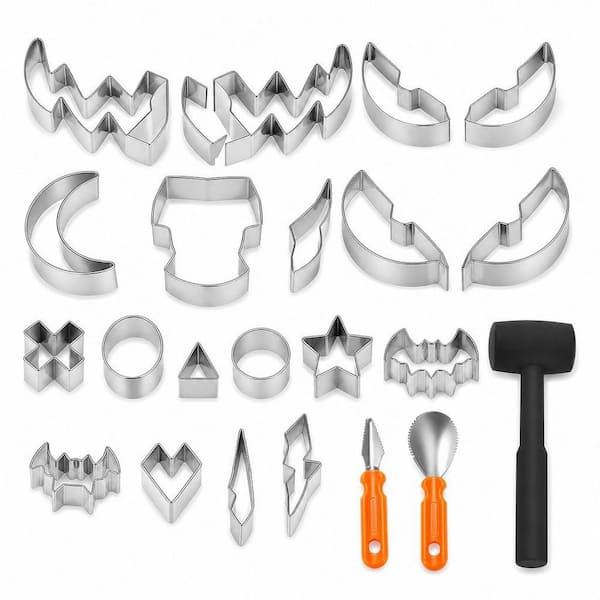 22‑Pieces Pumpkin Accessory Type,Food‑Grade Stainless Steel Pumpkin Carving Kit, 2 in. Deep Molds for Fall Halloween DIY