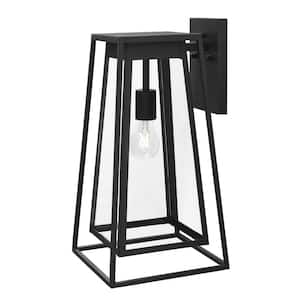 Bailey 18 in. Large Modern 1-Light Black Hardwired Double Frame Outdoor Wall Lantern Sconce with Clear Glass