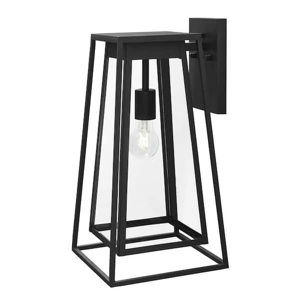 Bailey 18 in. Large Modern 1-Light Black Hardwired Double Frame Outdoor Wall Light Lantern Sconce with Clear Glass