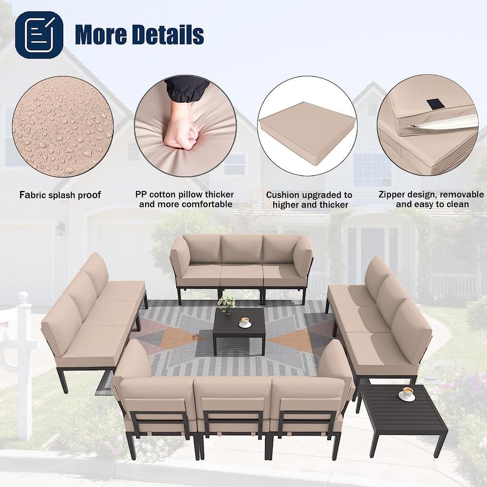 14-Piece Sand Iron Patio Sectional Set with Cushions