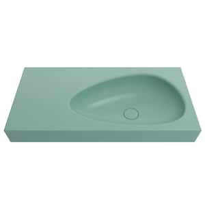 Etna Wall-Mounted Matte Mint Green Fireclay Rectangular Bathroom Sink 35.5 in. with Matching Drain Cover