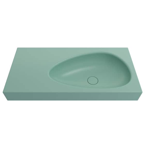 BOCCHI Etna Wall-Mounted Matte Mint Green Fireclay Rectangular Bathroom Sink 35.5 in. with Matching Drain Cover