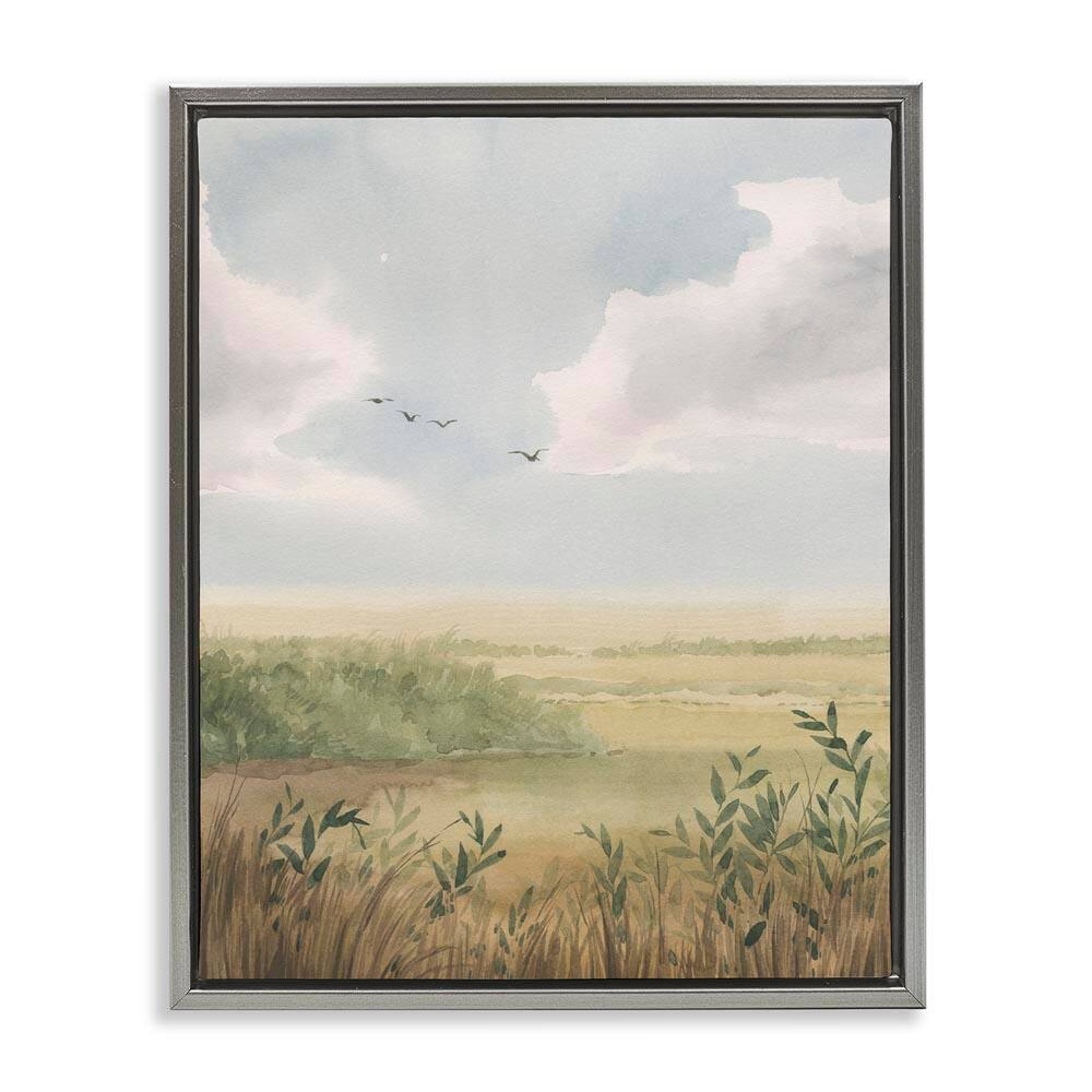 Birds over Grasslands by Grace Popp Gray Floater Frame Nature Graphic Art Print 31 in. x 25 in. price history on PriceWatchPro