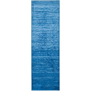 Adirondack Light Blue/Dark Blue 3 ft. x 10 ft. Solid Runner Rug