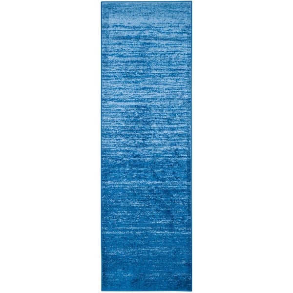 Adirondack Light Blue/Dark Blue 3 ft. x 20 ft. Solid Runner Rug