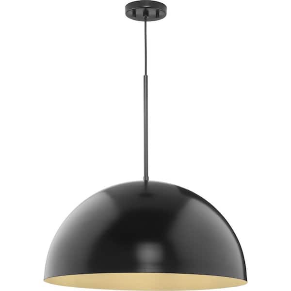 Perimeter Collection 23.62 in. 1-Light Matte Black Mid-Century Modern Pendant with Metal Shade