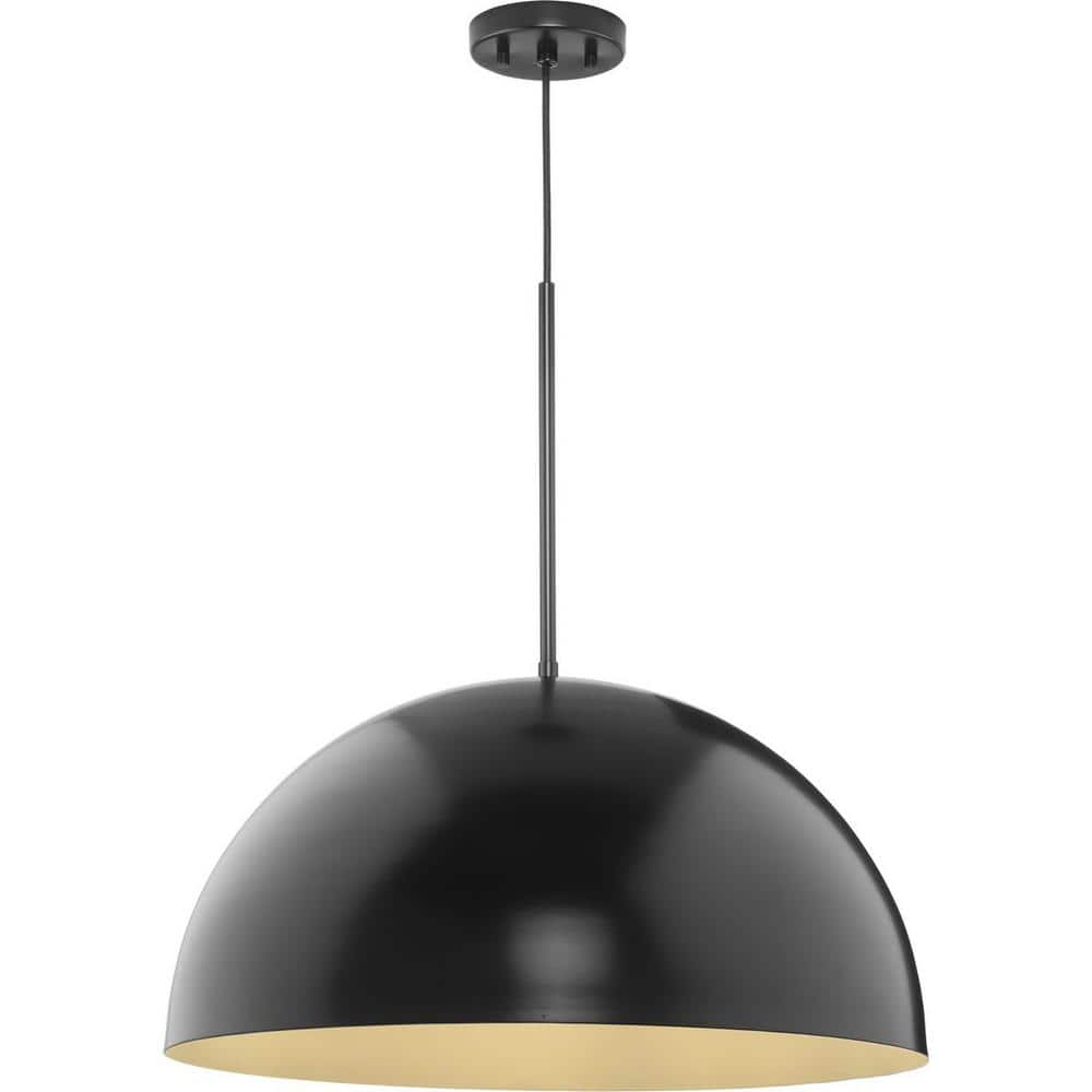 Matte Black and Nickel Glass Bowl Pendant Light