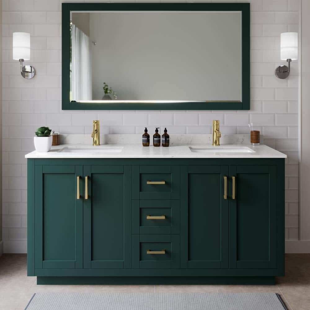 Miranda 66 in. W x 22 in. D x 33.75 in. H Double Bath Vanity in Green with Carrara Cultured Marble Top price history on PriceWatchPro